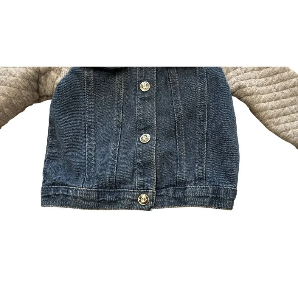 Little Lass Toddler Denim Jacket Quilted Sleeves Hood Rainbow Accents Size 24M - Picture 3 of 7